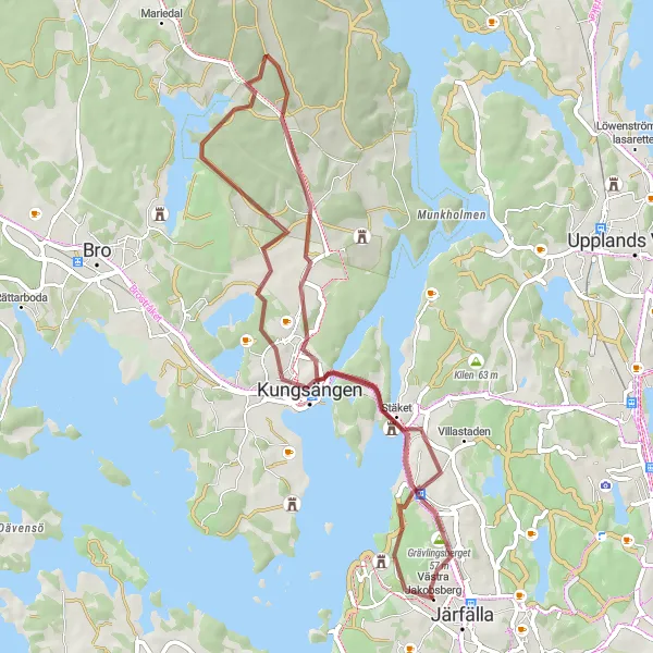 Map miniature of "Grävlingsberget and Beyond" cycling inspiration in Stockholm, Sweden. Generated by Tarmacs.app cycling route planner