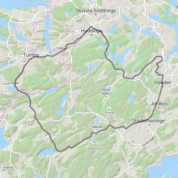 Kartminiatyr av "Västerhaninge till Vega" cykelinspiration i Stockholm, Sweden. Genererad av Tarmacs.app cykelruttplanerare