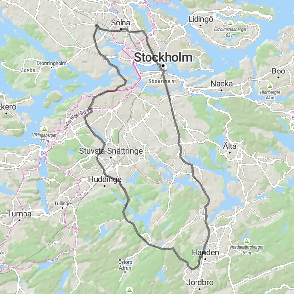 Kartminiatyr av "Road trip till Solgårds fornborg" cykelinspiration i Stockholm, Sweden. Genererad av Tarmacs.app cykelruttplanerare