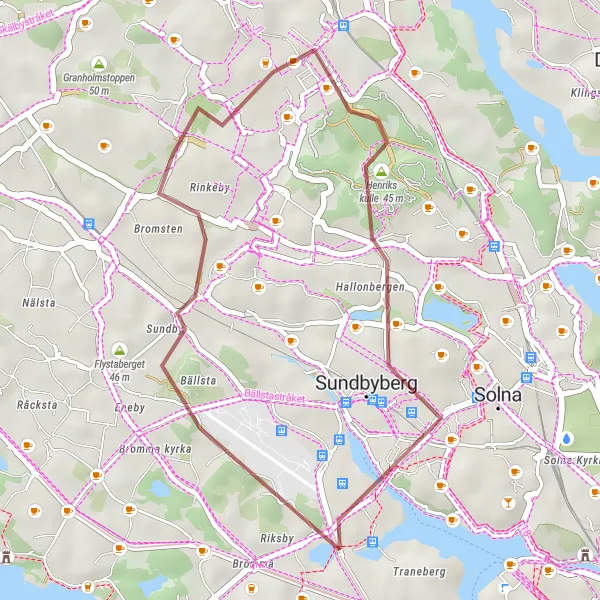 Map miniature of "Sundbyberg Gravel Ride" cycling inspiration in Stockholm, Sweden. Generated by Tarmacs.app cycling route planner