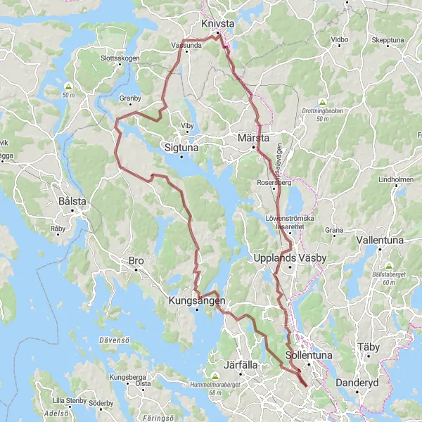 Map miniature of "Akalla to Kista Gravel Adventure" cycling inspiration in Stockholm, Sweden. Generated by Tarmacs.app cycling route planner