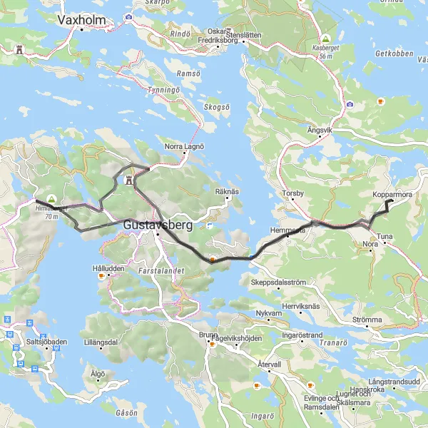 Map miniature of "Scenic Coastal Ride from Kopparmora" cycling inspiration in Stockholm, Sweden. Generated by Tarmacs.app cycling route planner