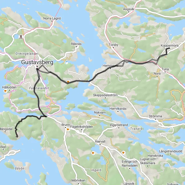 Map miniature of "Scenic Ride through Gustavsberg" cycling inspiration in Stockholm, Sweden. Generated by Tarmacs.app cycling route planner