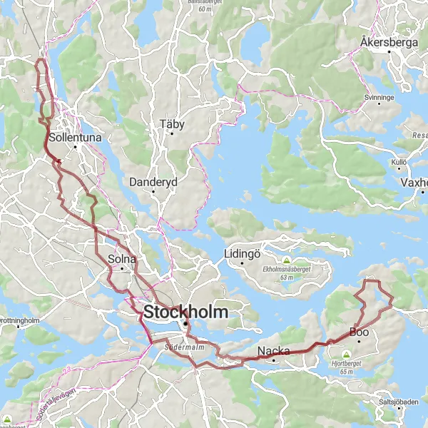 Map miniature of "Kummelnäs to Södra Hammarbyhamnen Gravel Loop" cycling inspiration in Stockholm, Sweden. Generated by Tarmacs.app cycling route planner