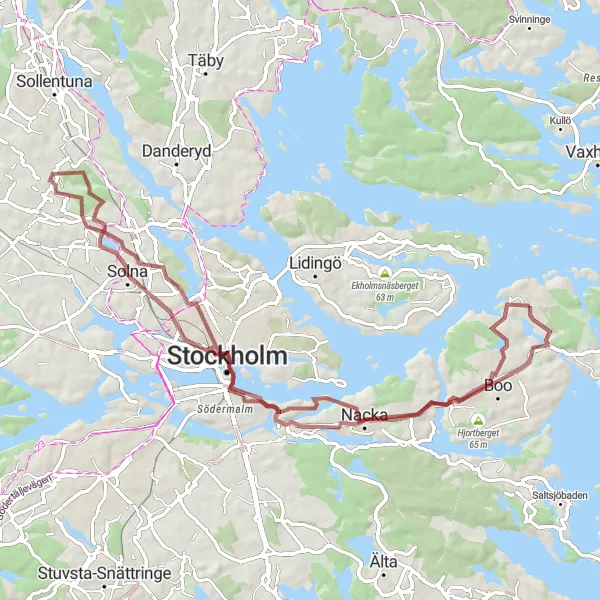 Map miniature of "Stunning Gravel Route through Stockholm's Attractions" cycling inspiration in Stockholm, Sweden. Generated by Tarmacs.app cycling route planner