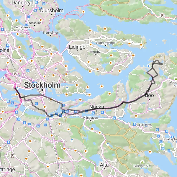 Map miniature of "Scenic Gravel Adventure around Kummelnäs" cycling inspiration in Stockholm, Sweden. Generated by Tarmacs.app cycling route planner