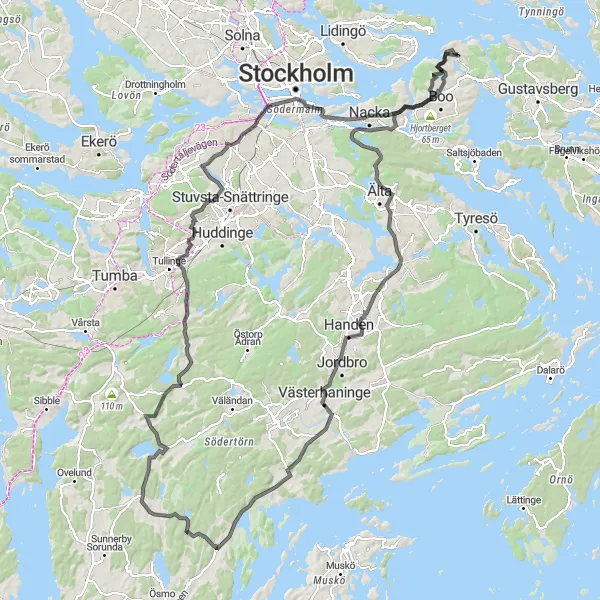 Map miniature of "Stockholm Archipelago Road Cycling Route" cycling inspiration in Stockholm, Sweden. Generated by Tarmacs.app cycling route planner