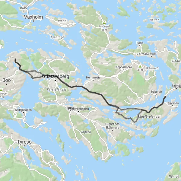 Map miniature of "Explore the Surroundings of Kummelnäs" cycling inspiration in Stockholm, Sweden. Generated by Tarmacs.app cycling route planner