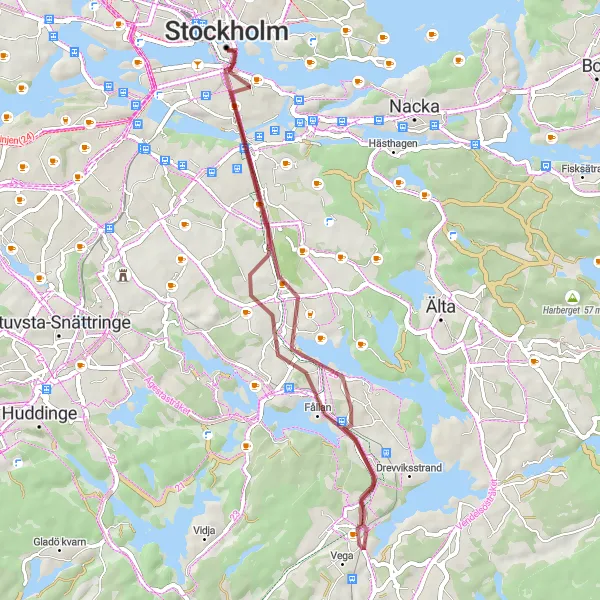 Map miniature of "Kungsholmen Island Gravel Loop" cycling inspiration in Stockholm, Sweden. Generated by Tarmacs.app cycling route planner