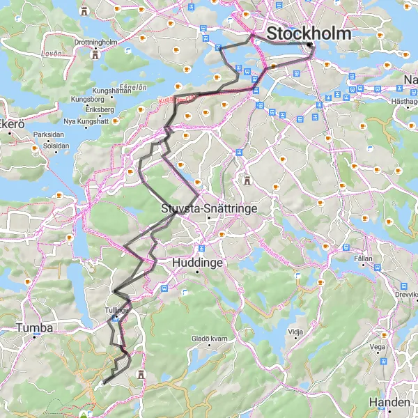 Map miniature of "Kungsholmen to Tullinge Road Cycling Route" cycling inspiration in Stockholm, Sweden. Generated by Tarmacs.app cycling route planner