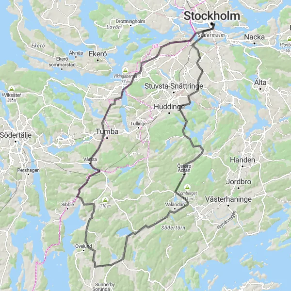 Map miniature of "The Stockholm Century Road Challenge" cycling inspiration in Stockholm, Sweden. Generated by Tarmacs.app cycling route planner