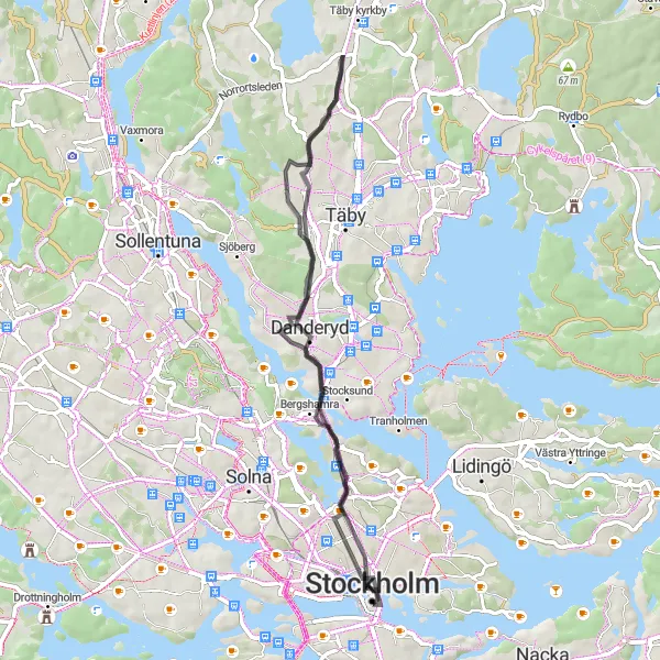 Map miniature of "Kungsholmen to Sager House Road Ride" cycling inspiration in Stockholm, Sweden. Generated by Tarmacs.app cycling route planner