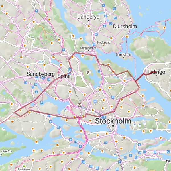 Kartminiatyr av "Kungsholmen till Åkeshovs slott" cykelinspiration i Stockholm, Sweden. Genererad av Tarmacs.app cykelruttplanerare
