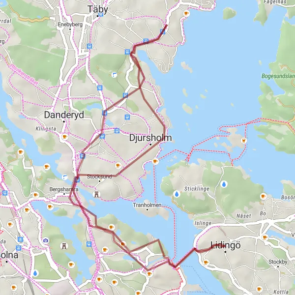 Kartminiatyr av "Grusväg till Djursholms Slott" cykelinspiration i Stockholm, Sweden. Genererad av Tarmacs.app cykelruttplanerare