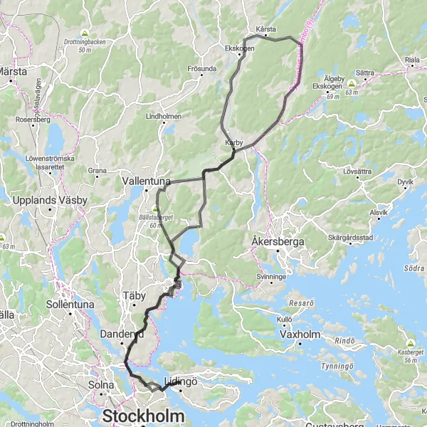 Kartminiatyr av "Lidingö - Millesgården loop" cykelinspiration i Stockholm, Sweden. Genererad av Tarmacs.app cykelruttplanerare