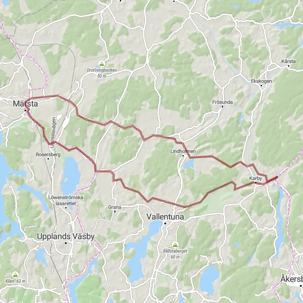 Map miniature of "Rural Gravel Adventure" cycling inspiration in Stockholm, Sweden. Generated by Tarmacs.app cycling route planner