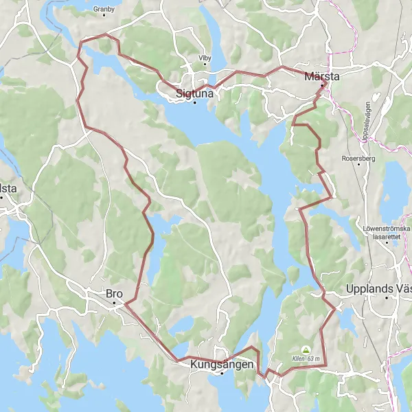 Kartminiatyr av "Märsta - Sigtuna - Sigtuna Grusväg" cykelinspiration i Stockholm, Sweden. Genererad av Tarmacs.app cykelruttplanerare