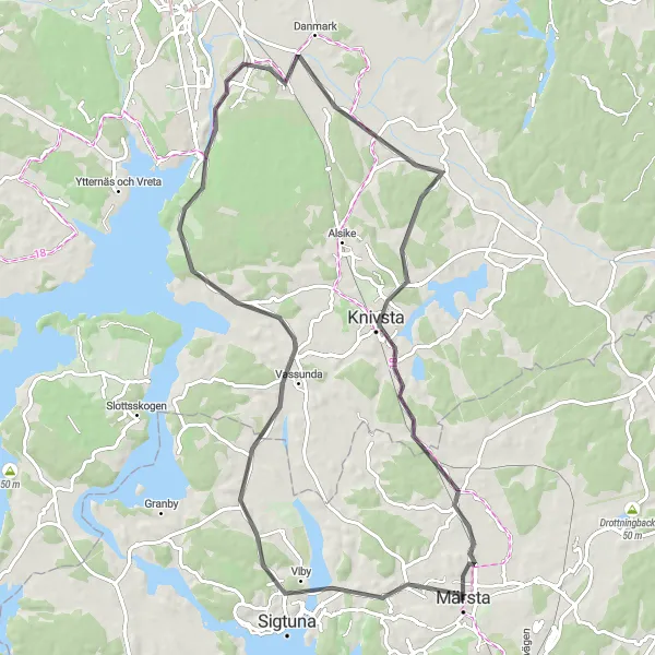 Kartminiatyr av "Märsta - Sigtuna - Knivsta Rundtur" cykelinspiration i Stockholm, Sweden. Genererad av Tarmacs.app cykelruttplanerare