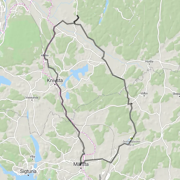 Map miniature of "Märsta to Knivsta Loop" cycling inspiration in Stockholm, Sweden. Generated by Tarmacs.app cycling route planner