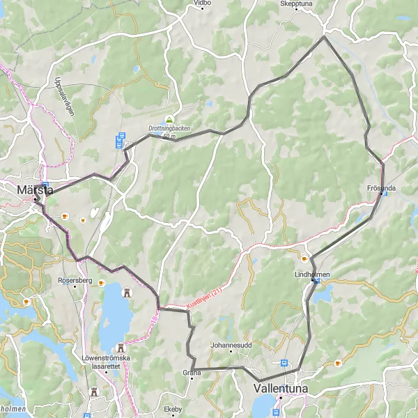 Map miniature of "Märsta Adventure Ride" cycling inspiration in Stockholm, Sweden. Generated by Tarmacs.app cycling route planner