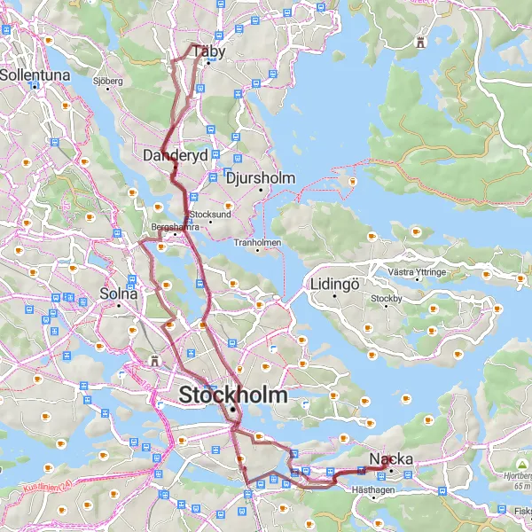 Map miniature of "Glimpses of Gravel" cycling inspiration in Stockholm, Sweden. Generated by Tarmacs.app cycling route planner