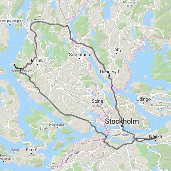 Map miniature of "Hills and Heritage" cycling inspiration in Stockholm, Sweden. Generated by Tarmacs.app cycling route planner