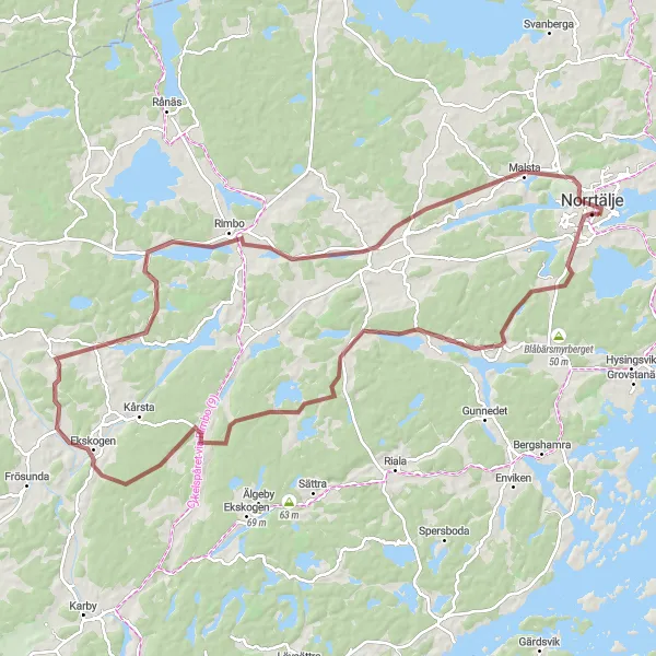 Kartminiatyr av "Grusvägsmilen runt Norrtälje" cykelinspiration i Stockholm, Sweden. Genererad av Tarmacs.app cykelruttplanerare