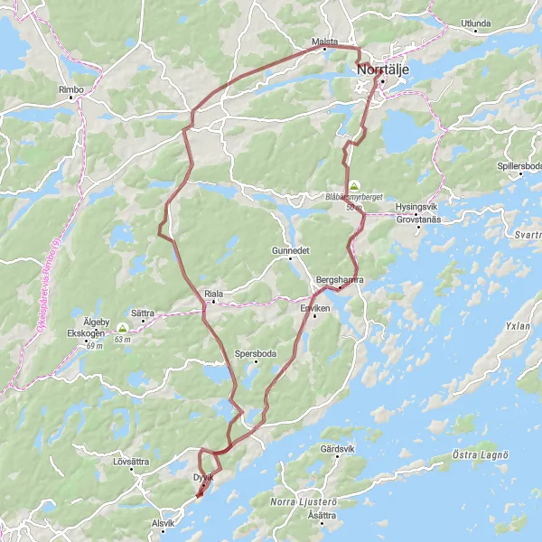 Map miniature of "Norrtälje Gravel Adventure" cycling inspiration in Stockholm, Sweden. Generated by Tarmacs.app cycling route planner