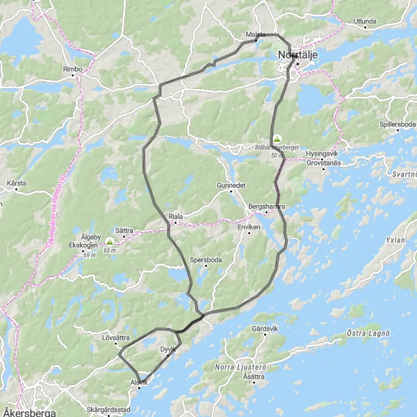 Map miniature of "The Castles and Scenic Roads" cycling inspiration in Stockholm, Sweden. Generated by Tarmacs.app cycling route planner