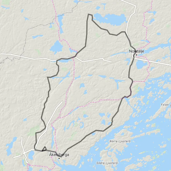 Map miniature of "Norrtälje Countryside RoadLoop" cycling inspiration in Stockholm, Sweden. Generated by Tarmacs.app cycling route planner