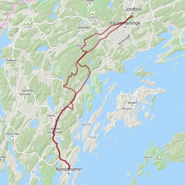 Kartminiatyr av "Upptäck Hemfosa och Landfjärden" cykelinspiration i Stockholm, Sweden. Genererad av Tarmacs.app cykelruttplanerare