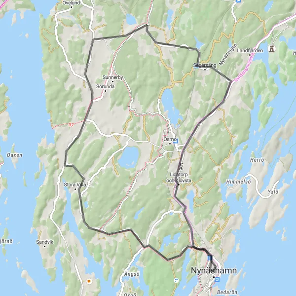 Map miniature of "Coastal Serenity" cycling inspiration in Stockholm, Sweden. Generated by Tarmacs.app cycling route planner