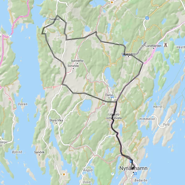 Kartminiatyr av "Södermanland Loop" cykelinspiration i Stockholm, Sweden. Genererad av Tarmacs.app cykelruttplanerare