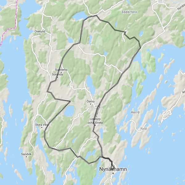 Map miniature of "Scenic Coastal Ride" cycling inspiration in Stockholm, Sweden. Generated by Tarmacs.app cycling route planner