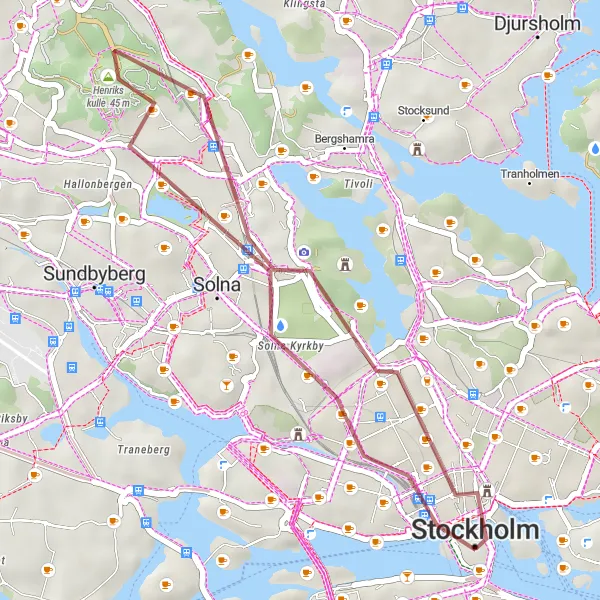 Map miniature of "Gravel Adventure" cycling inspiration in Stockholm, Sweden. Generated by Tarmacs.app cycling route planner