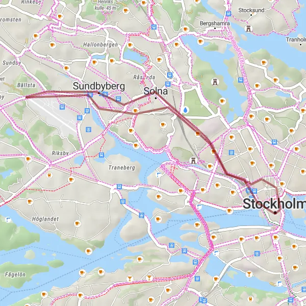 Map miniature of "Kronobergsparken Explorer" cycling inspiration in Stockholm, Sweden. Generated by Tarmacs.app cycling route planner