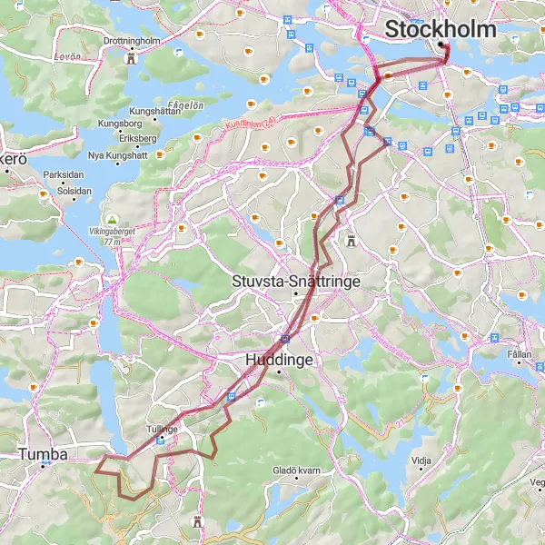 Map miniature of "Royal Marvels Gravel Loop" cycling inspiration in Stockholm, Sweden. Generated by Tarmacs.app cycling route planner