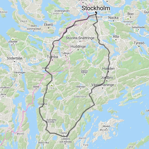 Map miniature of "Östermalm to Tessin Palace" cycling inspiration in Stockholm, Sweden. Generated by Tarmacs.app cycling route planner