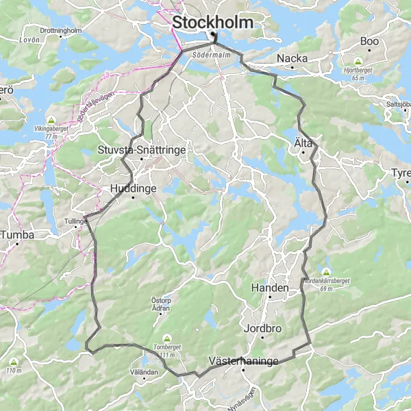 Map miniature of "Scenic Countryside Tour" cycling inspiration in Stockholm, Sweden. Generated by Tarmacs.app cycling route planner