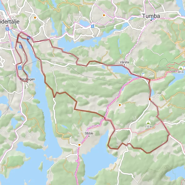 Map miniature of "Vårsta Adventure" cycling inspiration in Stockholm, Sweden. Generated by Tarmacs.app cycling route planner