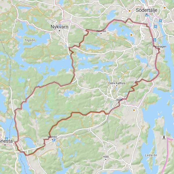 Kartminiatyr av "Utflykt till Bommersvik" cykelinspiration i Stockholm, Sweden. Genererad av Tarmacs.app cykelruttplanerare