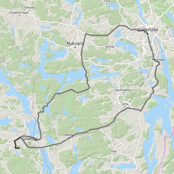 Map miniature of "The Mölnbo Loop" cycling inspiration in Stockholm, Sweden. Generated by Tarmacs.app cycling route planner