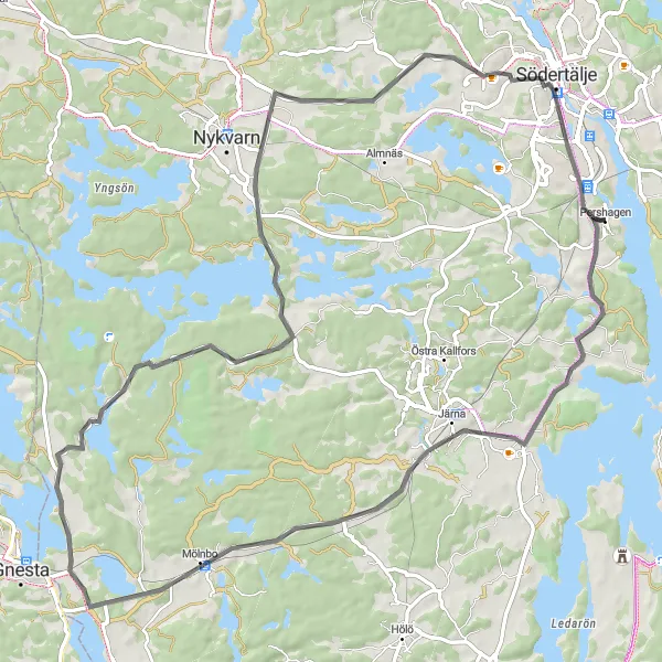 Map miniature of "The Järna Loop" cycling inspiration in Stockholm, Sweden. Generated by Tarmacs.app cycling route planner