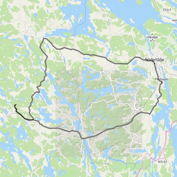 Map miniature of "The Björnlunda Trail" cycling inspiration in Stockholm, Sweden. Generated by Tarmacs.app cycling route planner