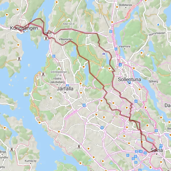Map miniature of "Solna and Kungsängen Loop" cycling inspiration in Stockholm, Sweden. Generated by Tarmacs.app cycling route planner