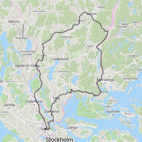 Kartminiatyr av "106 km Råsunda - Solna" cykelinspiration i Stockholm, Sweden. Genererad av Tarmacs.app cykelruttplanerare