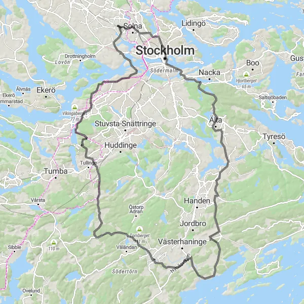 Kartminiatyr av "104 km Råsunda - Ormberget - Alvik" cykelinspiration i Stockholm, Sweden. Genererad av Tarmacs.app cykelruttplanerare