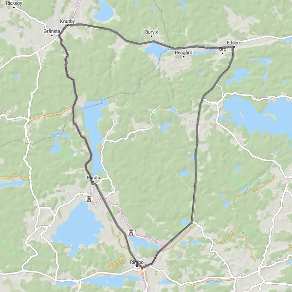 Kartminiatyr av "Rimbo - Karby cykeltur" cykelinspiration i Stockholm, Sweden. Genererad av Tarmacs.app cykelruttplanerare