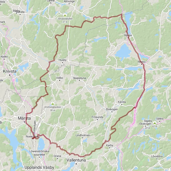 Map miniature of "Adventurous Gravel Ride to Rö" cycling inspiration in Stockholm, Sweden. Generated by Tarmacs.app cycling route planner