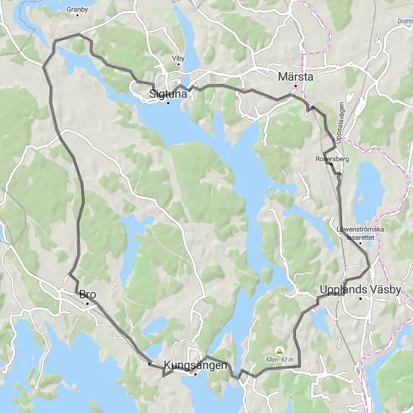 Map miniature of "Explore Upplands-Bro" cycling inspiration in Stockholm, Sweden. Generated by Tarmacs.app cycling route planner